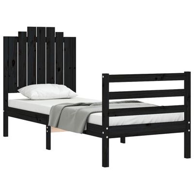 vidaXL gultas rāmis ar galvgali, vienvietīgs, masīvkoks, melns