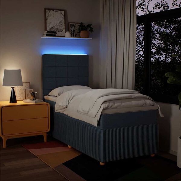 vidaXL atsperu gultas rāmis ar matraci, zils, 90x200 cm, audums