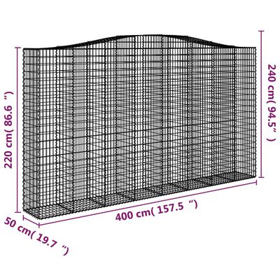 vidaXL arkveida gabiona grozi, 2 gb., 400x50x220/240cm, cinkota dzelzs