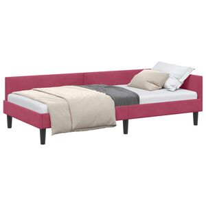vidaXL Stūra gultas rāmis Vīna sarkans 90 x 190 cm Samts
