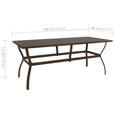 vidaXL dārza galds, brūns, 190x80x72 cm, tērauds