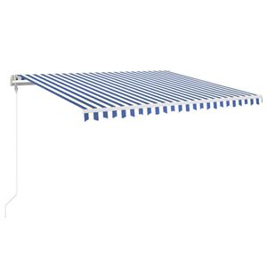 vidaXL izvelkama markīze, 400x350 cm, automātiska, zili balta