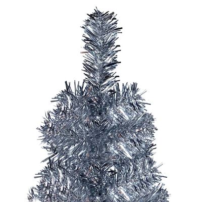 vidaXL izgaismota Ziemassvētku egle ar rotājumiem, sudraba, 180 cm