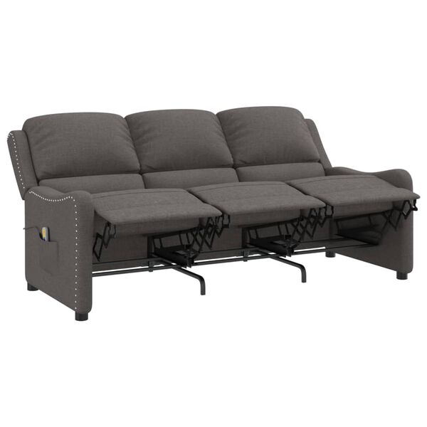 vidaXL trīsvietīgs masāžas krēsls, atgāžams, tumši pelēks audums