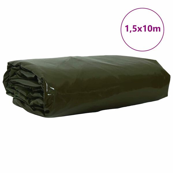 vidaXL Tarps 650g / m&sup2; Olīvu zaļ&scaron; 1,5 x 10 m Audekls ar PVC pārklājumu