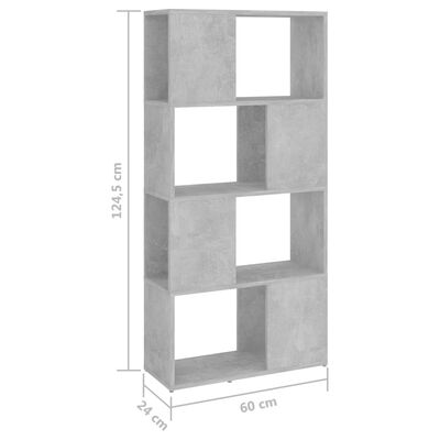 vidaXL grāmatu plaukts, betona pelēks, 60x24x124,5 cm