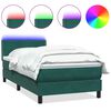 vidaXL atsperu gulta ar matraci, LED, tum&scaron;i zaļ&scaron; samts, 100x210 cm
