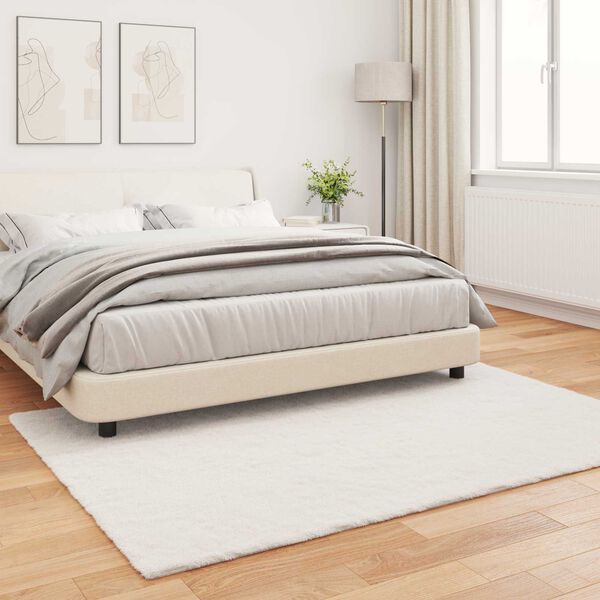 vidaXL Pret slīdējo&scaron;s vilnas kažoka paklājs Olite Krēmkrāsa Poliesters