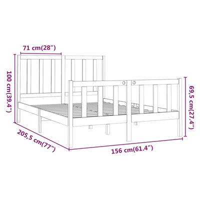vidaXL gultas rāmis, brūns, priedes masīvkoks, 150x200 cm, divvietīgs