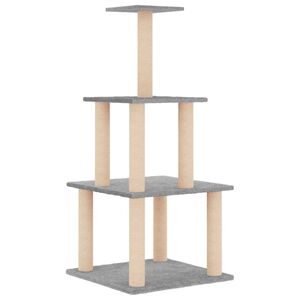 vidaXL kaķu māja ar sizala stabiem nagu asinā&scaron;anai, 111 cm, pelēka