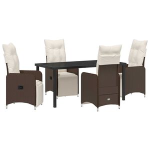 vidaXL Dārza ēdamgalds ar spilvenu 5 pcs Brūna poliratāns