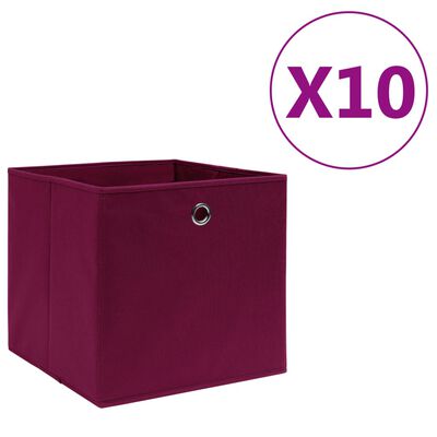 vidaXL uzglabāšanas kastes, 10 gab., 28x28x28 cm, tumši sarkans audums