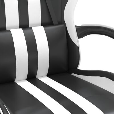 vidaXL datorspēļu krēsls ar kāju balstu, melna un balta mākslīgā āda