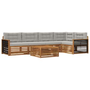 vidaXL Āra dīvānu komplekts ar spilvenu 6 pcs Dabīga un gai&scaron;i pelēka