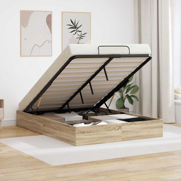 vidaXL Otomāna gultas rāmis Sonoma ozols 193 x 120 x 25 cm