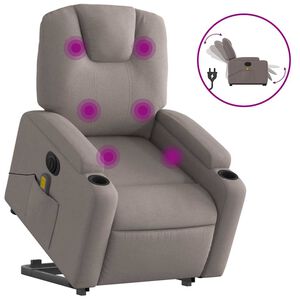 vidaXL elektrisks masāžas krēsls, paceļams, pelēkbrūns audums