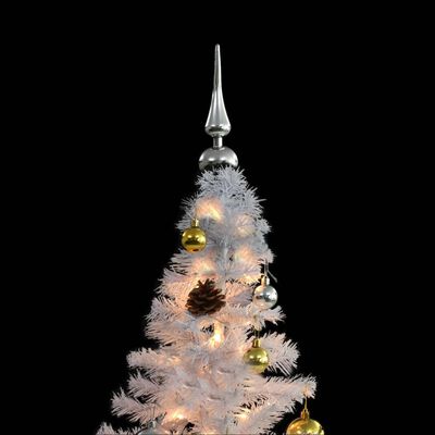 vidaXL izgaismota mākslīgā Ziemassvētku egle ar bumbām, 180 cm, balta