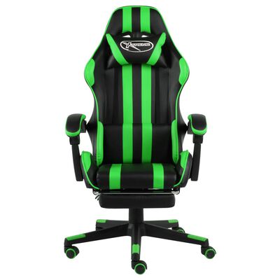 vidaXL biroja krēsls ar kāju balstu, melna un zaļa mākslīgā āda
