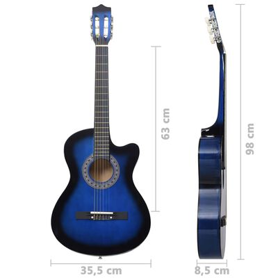 vidaXL 12-daļīgs klasiskās ģitāras komplekts, ar 6 stīgām, zils, 38"