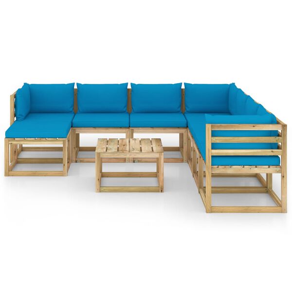 vidaXL 9-daļīgs dārza mēbeļu komplekts ar matračiem, priedes koks