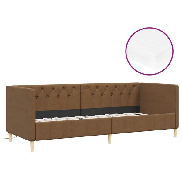 vidaXL dīvāngulta ar matraci, USB, brūns audums, 90x200 cm