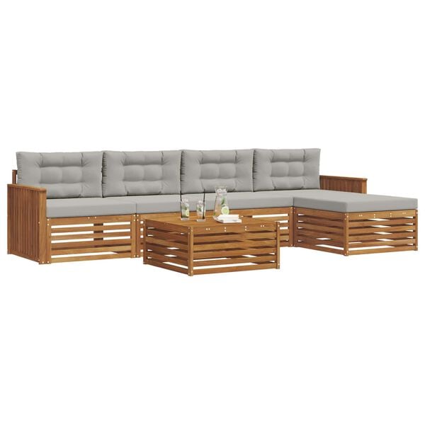 vidaXL Āra dīvānu komplekts ar spilvenu 6 pcs Dabīgs un gai&scaron;i pelēks