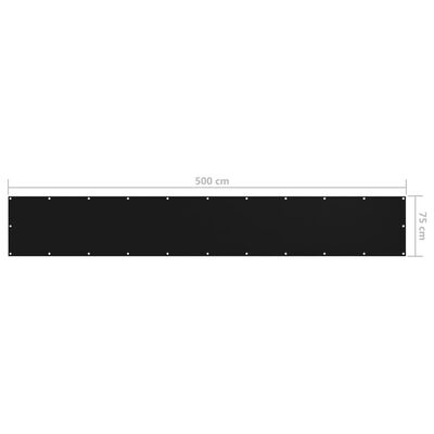 vidaXL balkona aizslietnis, 75x500 cm, melns oksforda audums