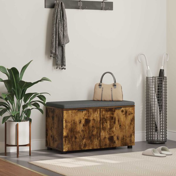 vidaXL Zāles sols ar spilvenu ar durvīm Dūmaka ozols 80 x 46 x 46 cm