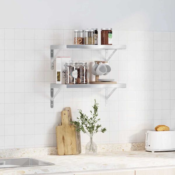 vidaXL sienas plaukti, 2 gab., 50x30 cm, sudraba krāsā, tērauds