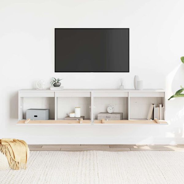 vidaXL sienas skapī&scaron;i, 2 gab., balti, 80x30x35 cm, priedes masīvkoks