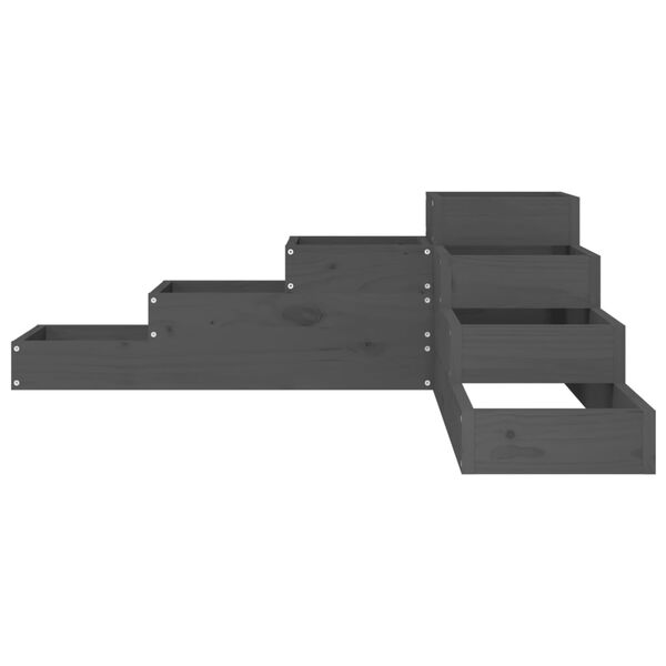 vidaXL puķu kaste, 4 līmeņi, 106x104,5x36 cm, pelēka, priedes koks