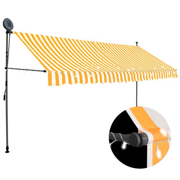 vidaXL izvelkama markīze ar LED, manuāla, 350 cm, balta un oranža
