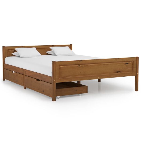 vidaXL gultas rāmis ar 2 atvilktnēm, medus brūns, priede, 140x200 cm