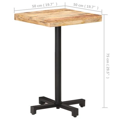 vidaXL bistro galds, 50x50x75 cm, kvadrāta, neapstrādāts mango koks