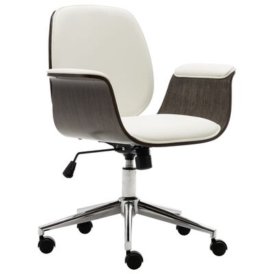 vidaXL biroja krēsls, izliekts koks un mākslīgā āda, balts