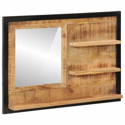 vidaXL spogulis ar plauktiem, 80x8x55 cm, mango masīvkoks un stikls