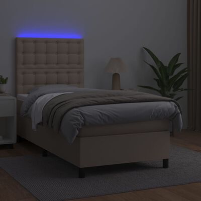 vidaXL atsperu gulta ar matraci, LED, kapučīno, 80x200cm, mākslīgā āda