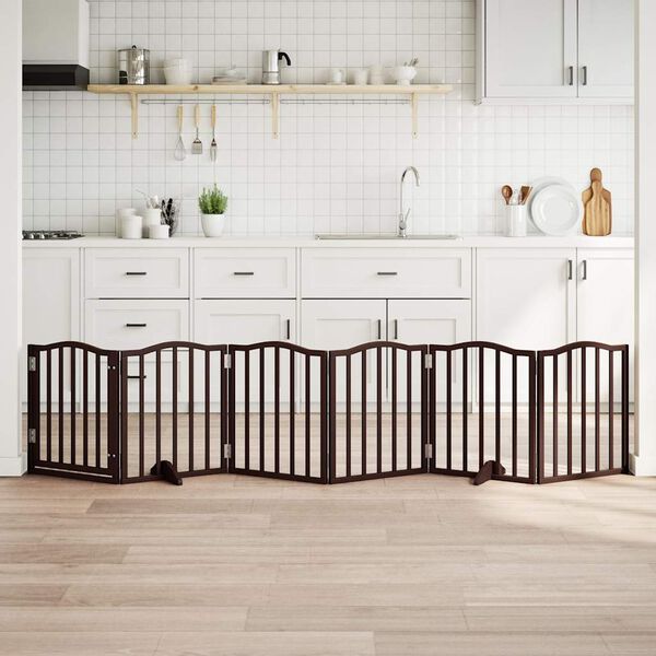 vidaXL suņu vārti ar durvīm, salokāmi, 6 paneļi, 300 cm, papeles koks