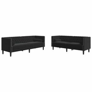 vidaXL divdaļīgs Chesterfield dīvānu komplekts ar balstiem melns samts