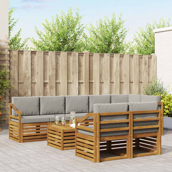 vidaXL Dīvāna komplekti ar spilvenu 9 pcs Dabīgs un gai&scaron;i pelēks