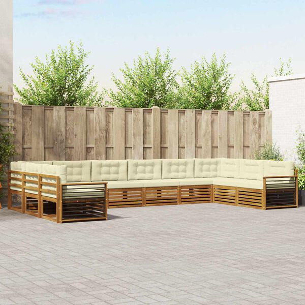 vidaXL Dīvāna komplekti 10 pcs Dabisks un krējuma Cietā akācijas koks