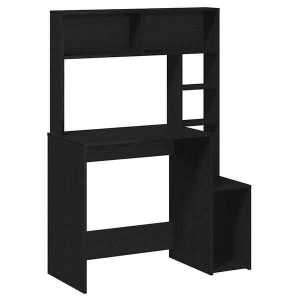 vidaXL rakstāmgalds ar plauktiem, melns, 100x45x140 cm, koks