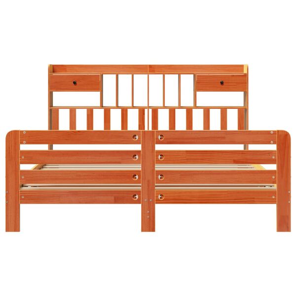 vidaXL gulta ar grāmatu plauktu, bez matrača, 180x200 cm, priedes koks