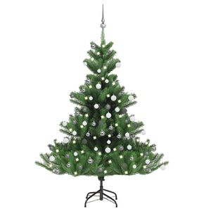 vidaXL mākslīgā Kaukāza baltegle ar LED un bumbiņām, 150 cm, zaļa