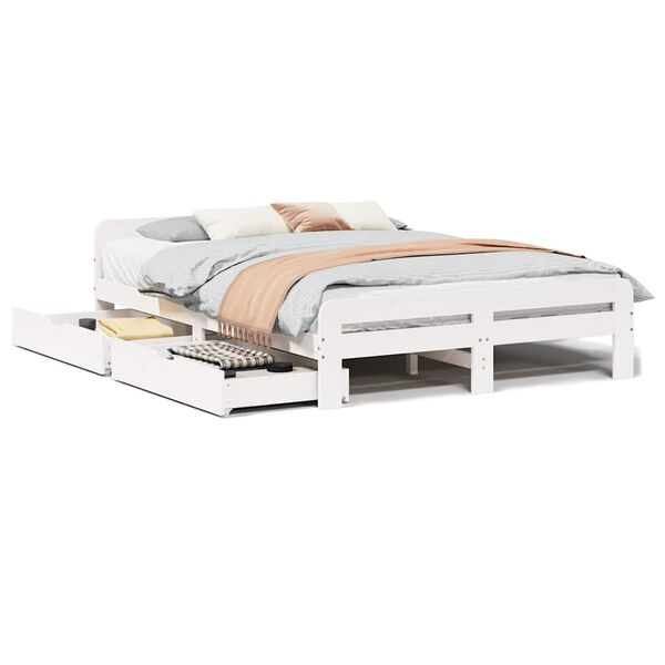 vidaXL gulta bez matrača, balts, 160x200 cm, priedes masīvkoks