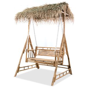 vidaXL divvietīgs dārza &scaron;ūpuļsols, palmu lapas, bambuss, 202 cm