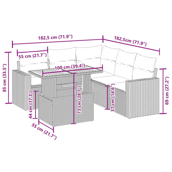 vidaXL 6-daļīgs dārza dīvāna komplekts, matrači, bēša PE rotangpalma