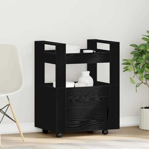 vidaXL Virtuves ratiņš Melns ozols 60 x 45 x 80 cm Inženierijas koks