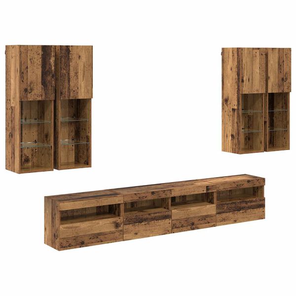 vidaXL Televizora sienas skapī&scaron;a komplekts ar LED gaismām 7 pcs