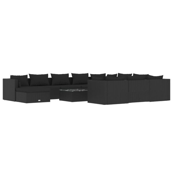vidaXL 12-daļīgs dārza atpūtas mēbeļu komplekts, melna PE rotangpalma
